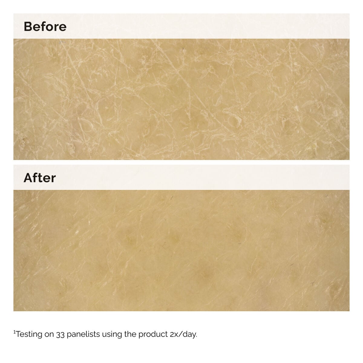 Before and After close-up images of skin. The 'Before' image shows very dry, cracked skin. The 'After' image shows the skin is visibly smoother and more hydrated, demonstrating the body lotion's effectiveness.